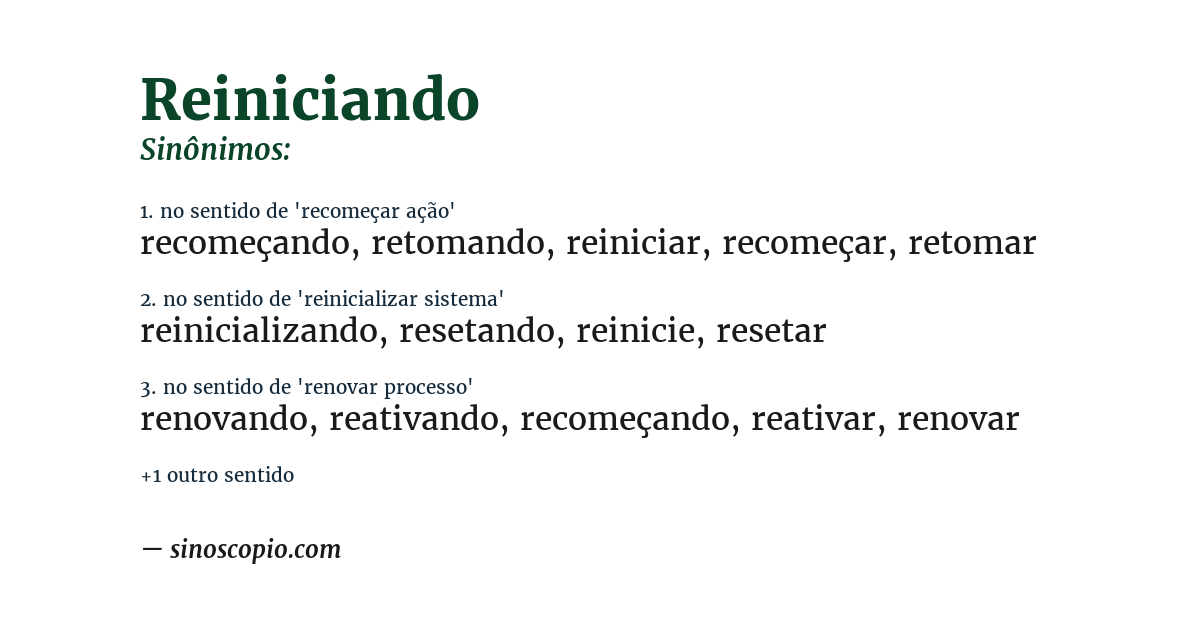 Sinônimo de reiniciando
