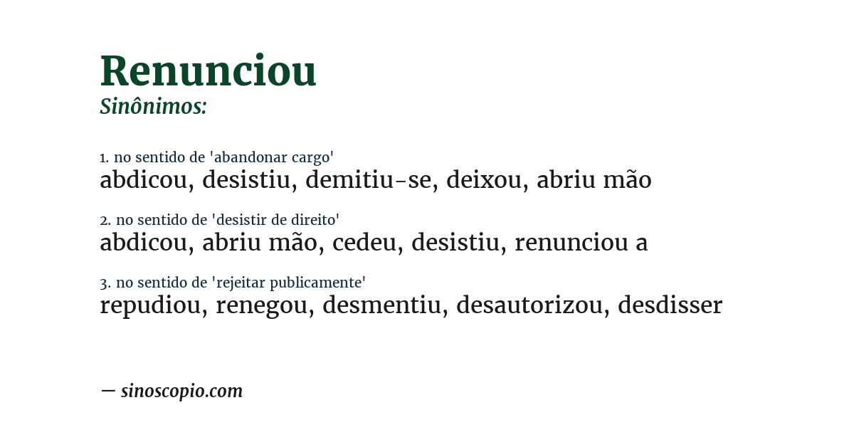 Sinônimo de renunciou