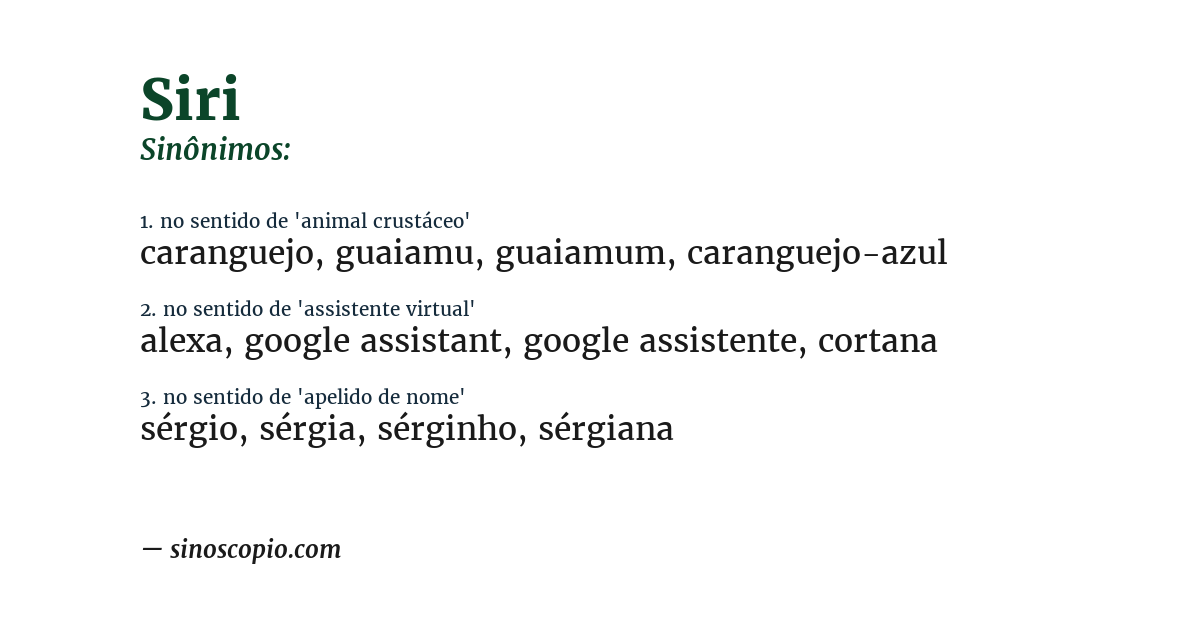 Sinônimo de siri