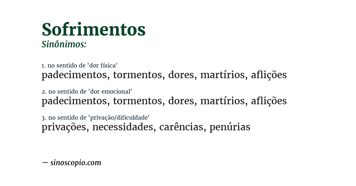 Sinônimo de sofrimentos