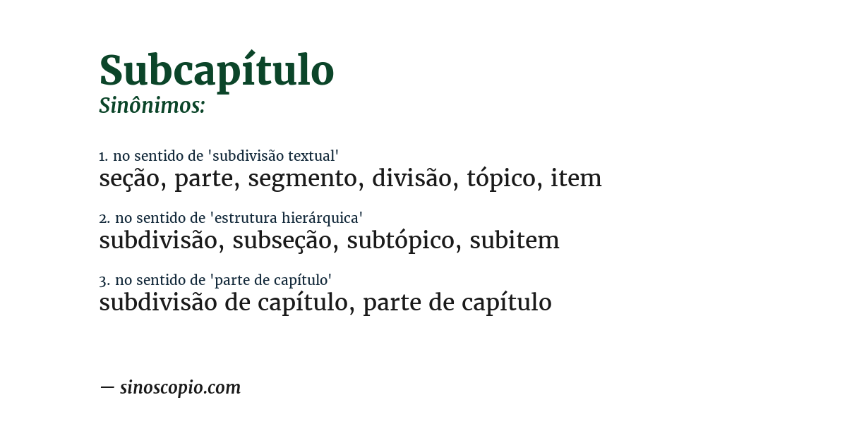 Sinônimo de subcapítulo
