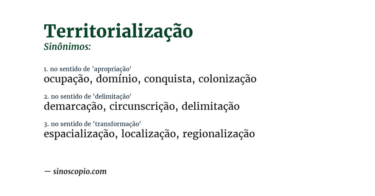 Sinônimo de territorialização