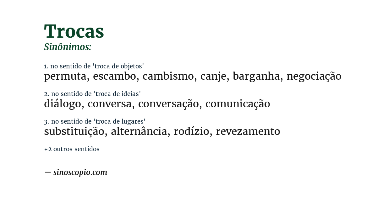 Sinônimo de trocas