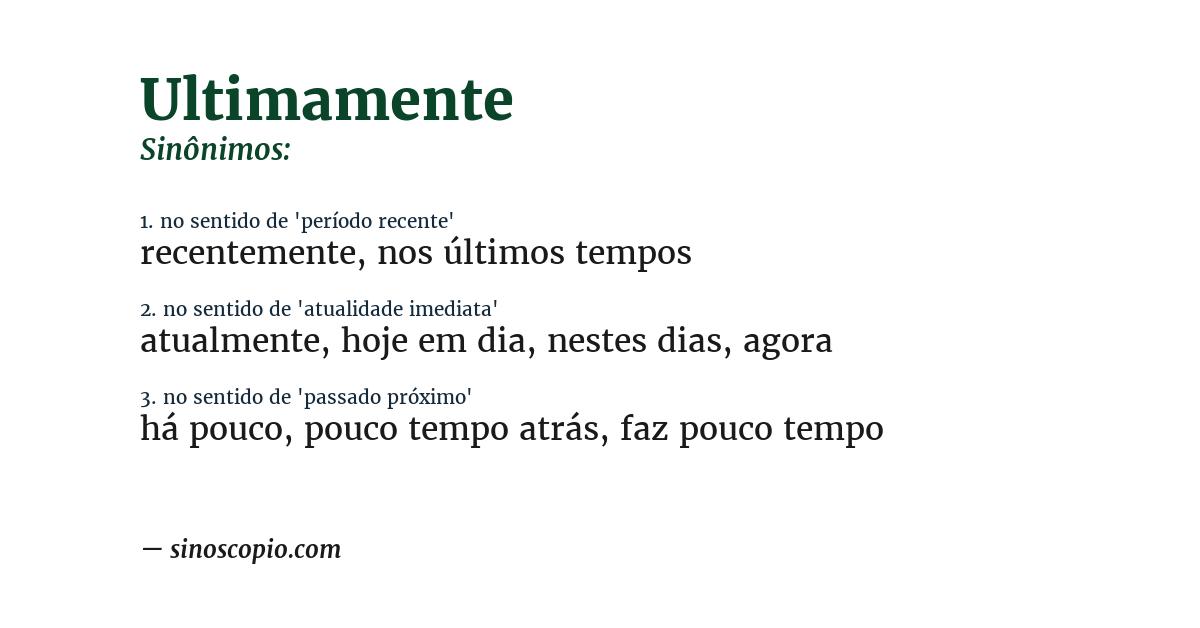 Sinônimo de ultimamente