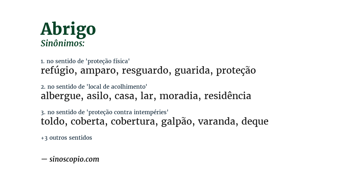 Sinônimo de abrigo