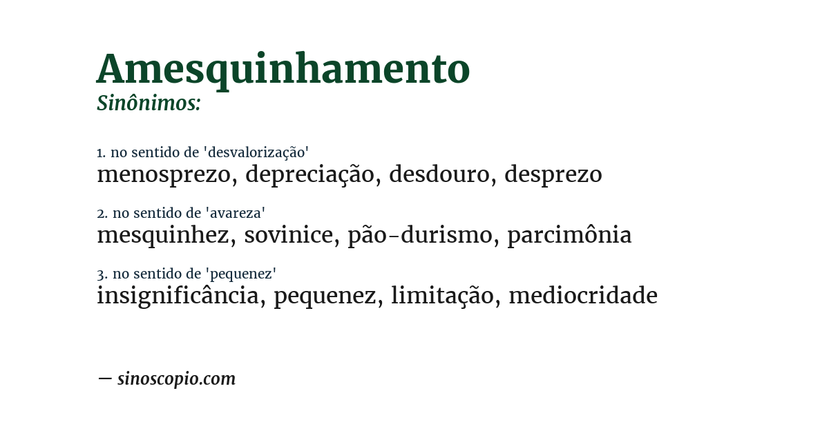 Sinônimo de amesquinhamento