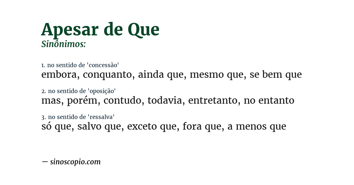 Sinônimo de apesar de que