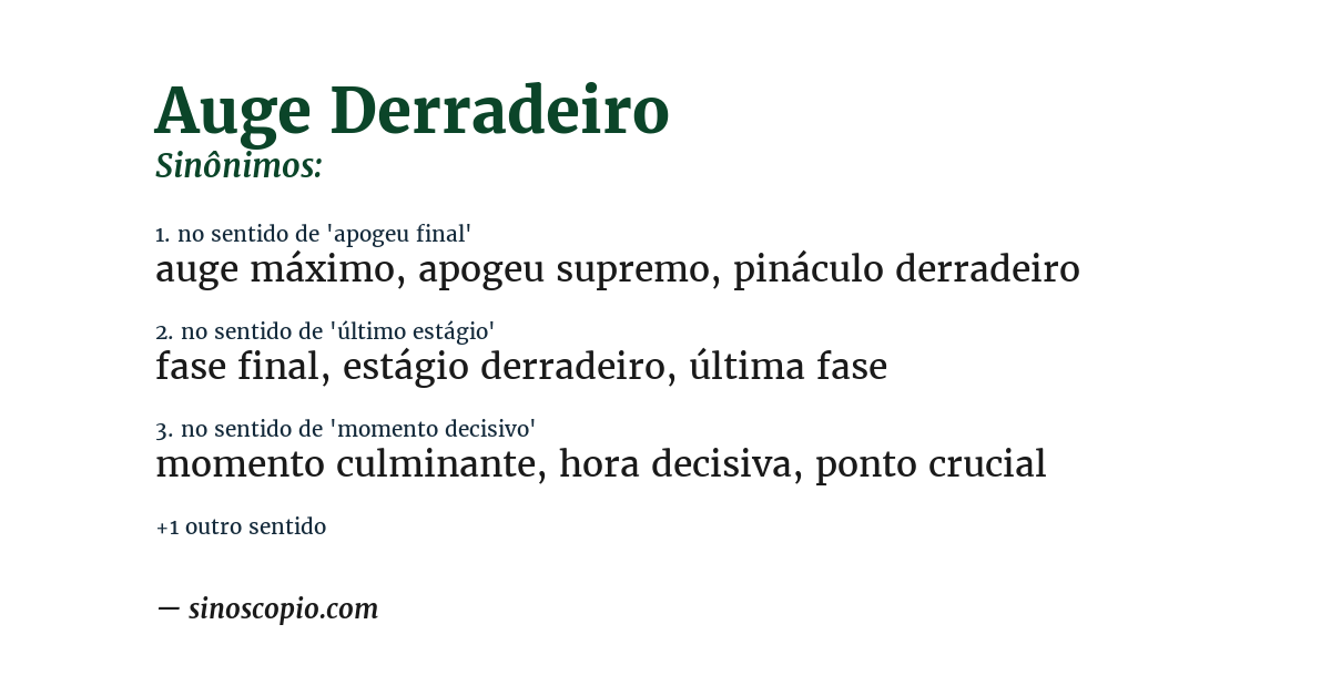 Sinônimo de auge derradeiro