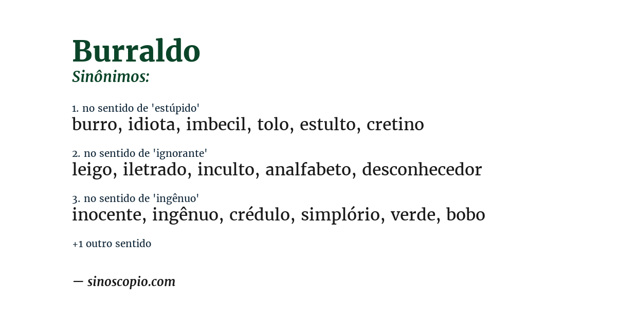 Sinônimo de burraldo