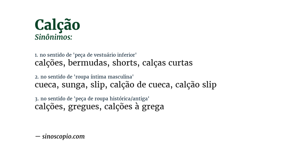 Sinônimo de calção
