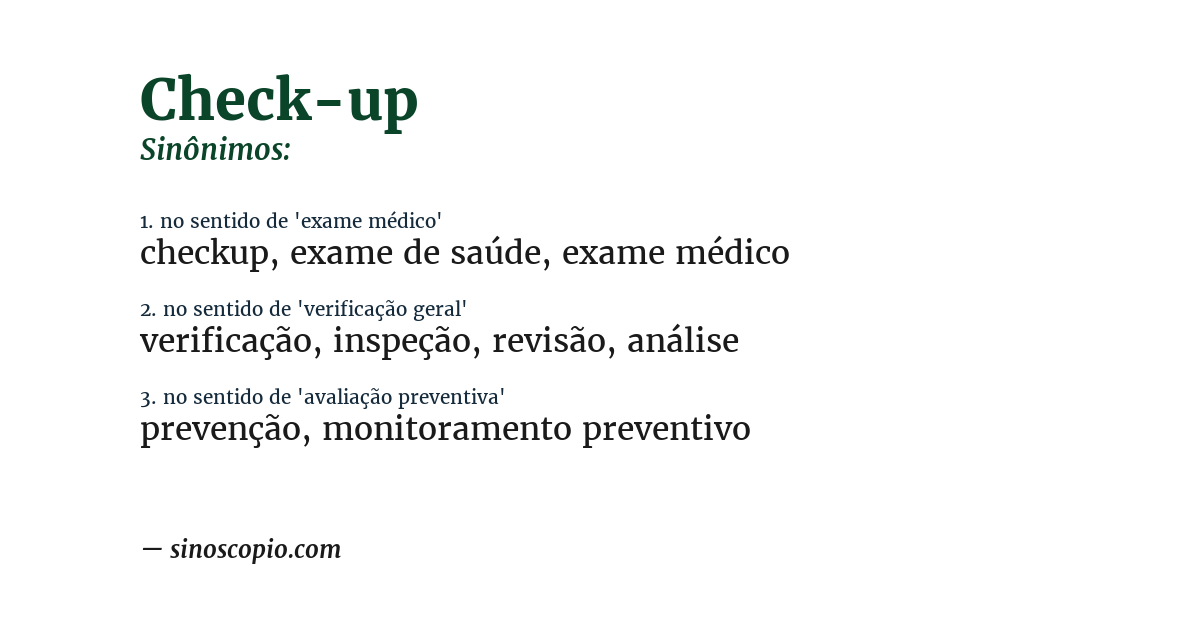 Sinônimo de check-up