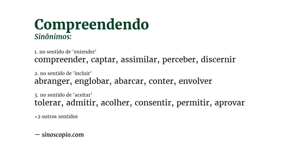 Sinônimo de compreendendo