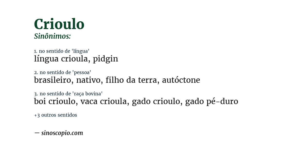 Sinônimo de crioulo