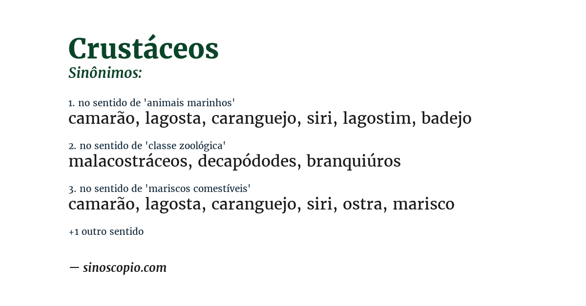 Sinônimo de crustáceos