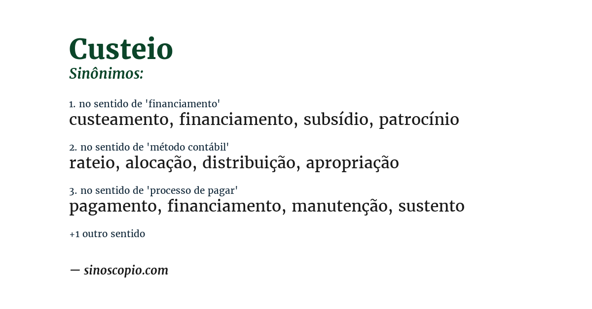 Sinônimo de custeio