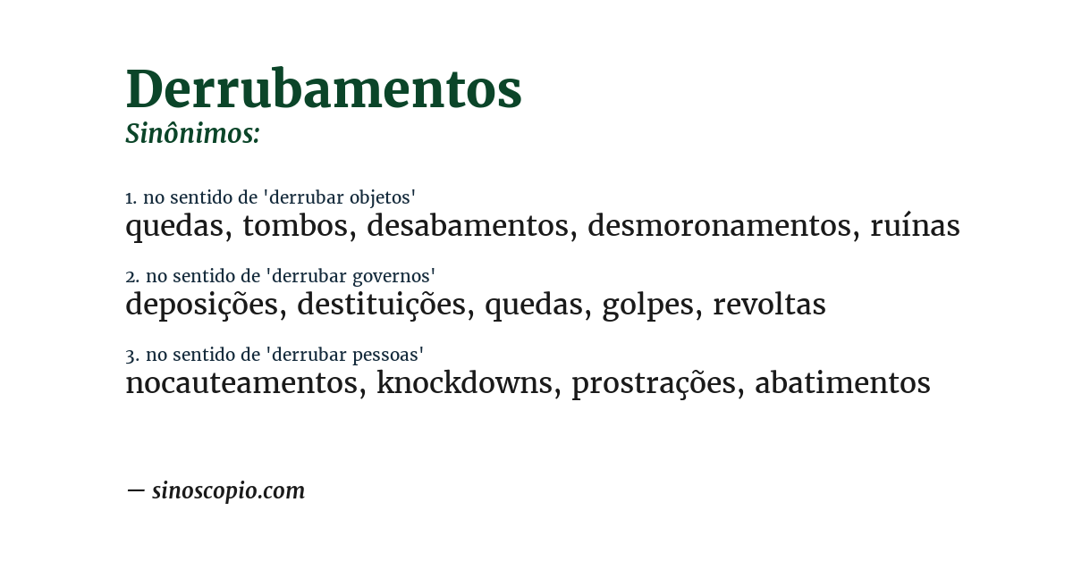 Sinônimo de derrubamentos
