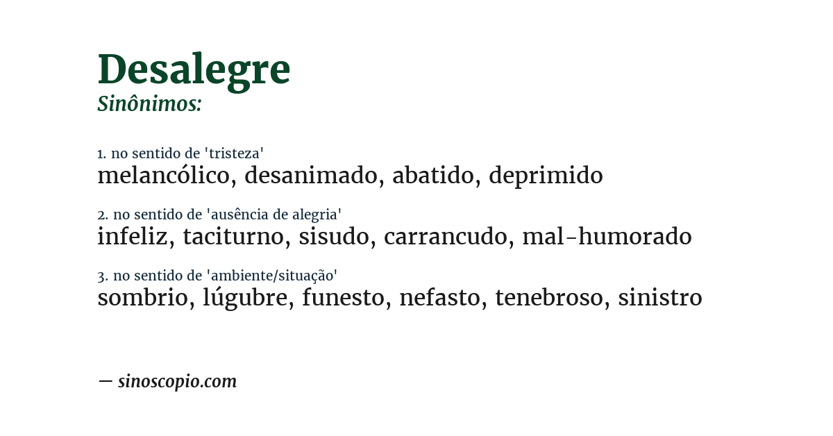 Sinônimo de desalegre