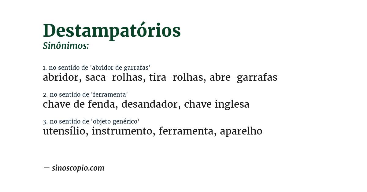 Sinônimo de destampatórios