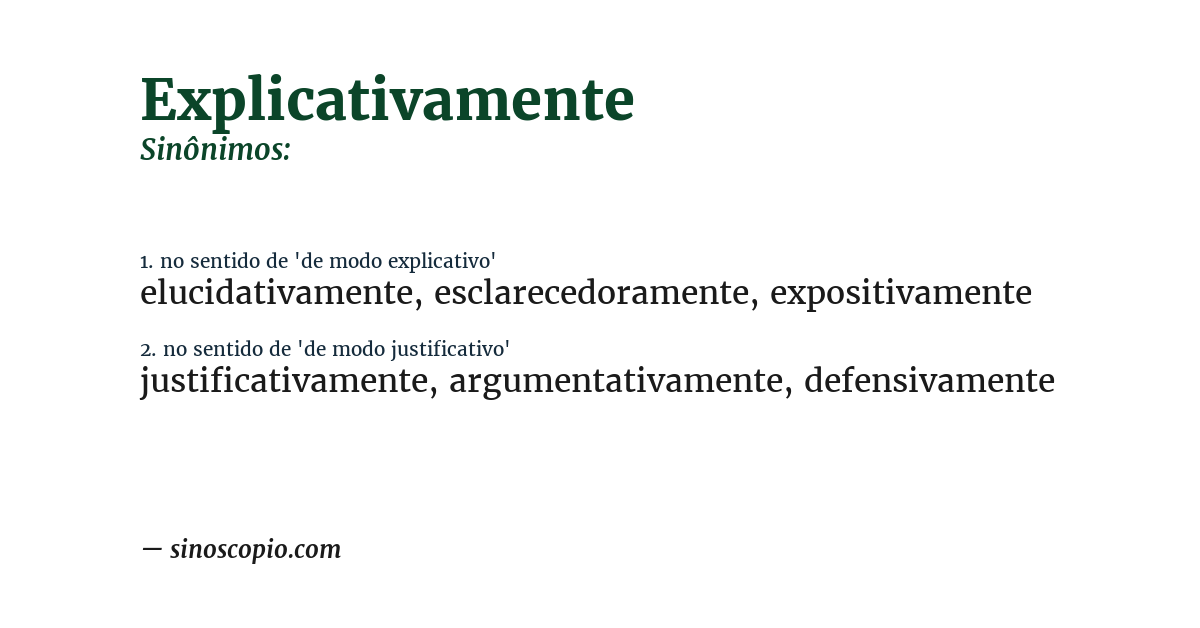 Sinônimo de explicativamente