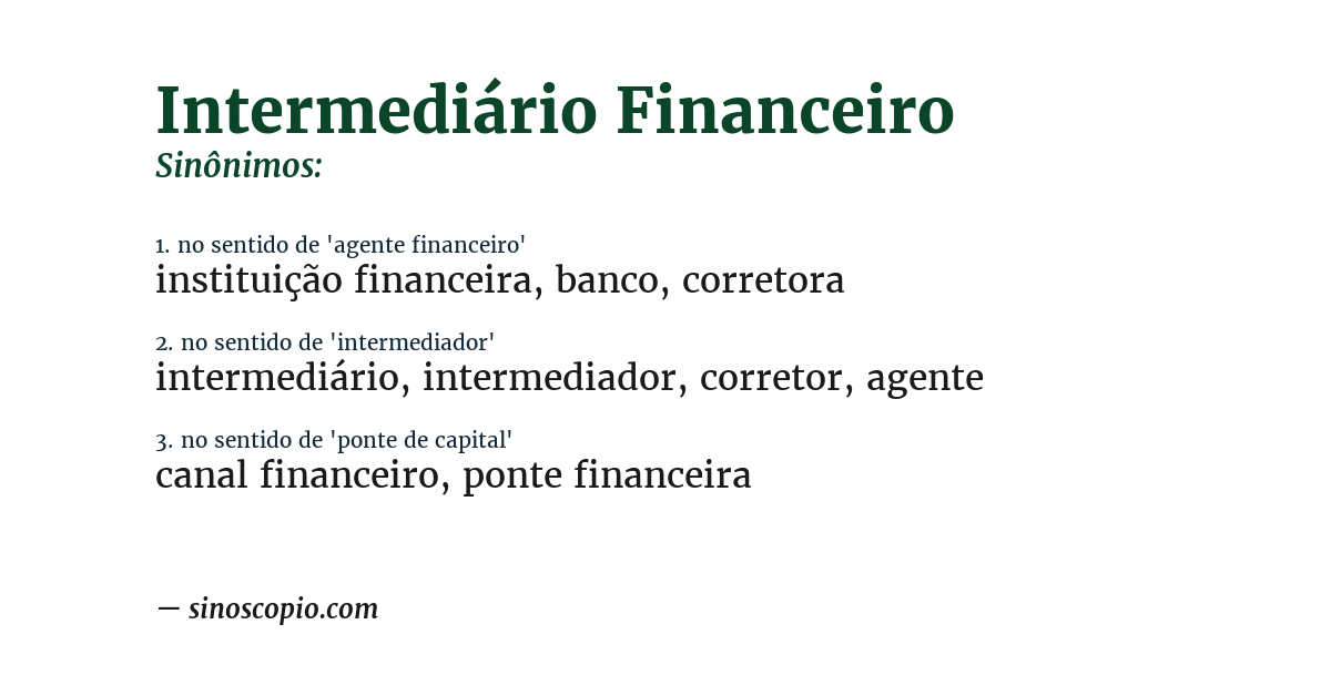 Sinônimo de intermediário financeiro
