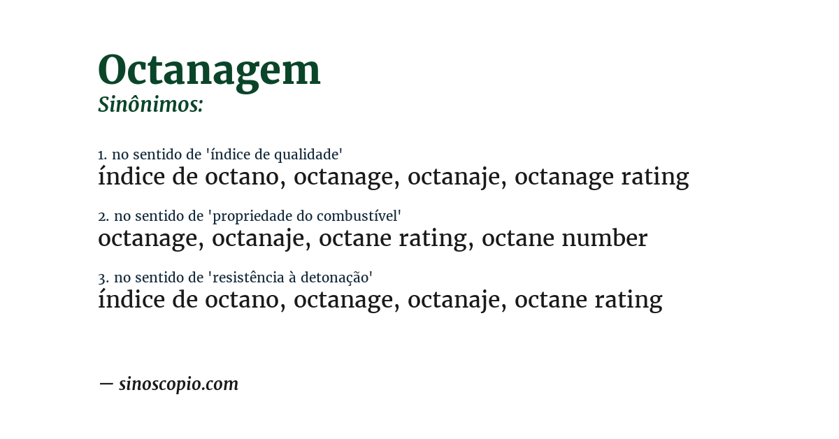 Sinônimo de octanagem