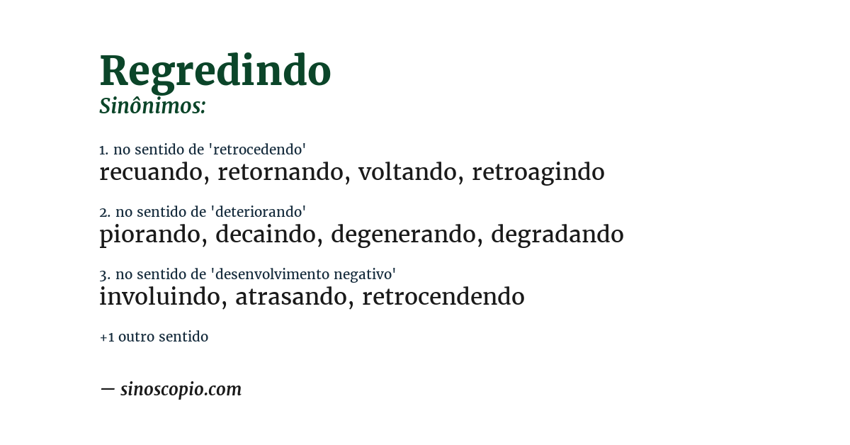 Sinônimo de regredindo