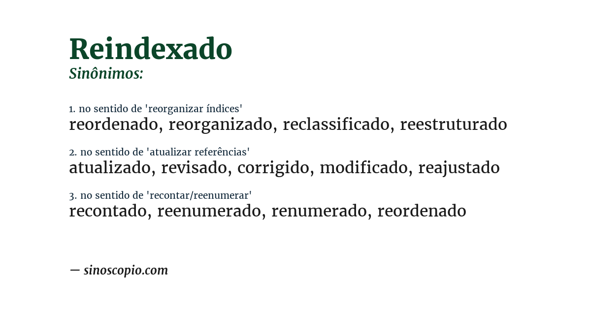Sinônimo de reindexado