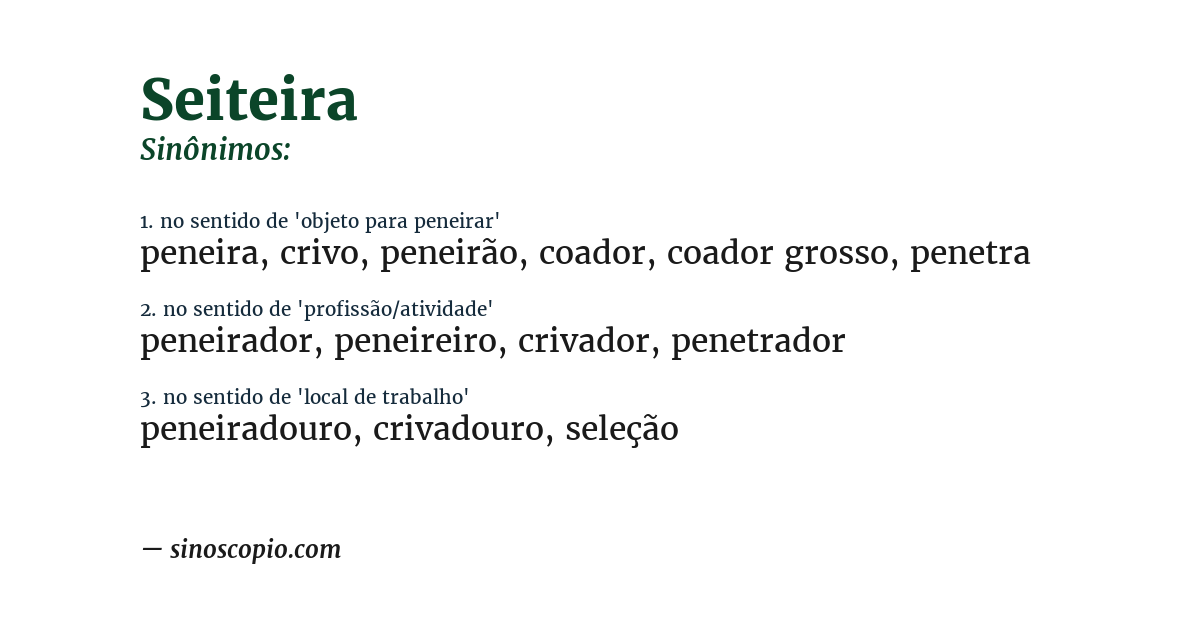 Sinônimo de seiteira