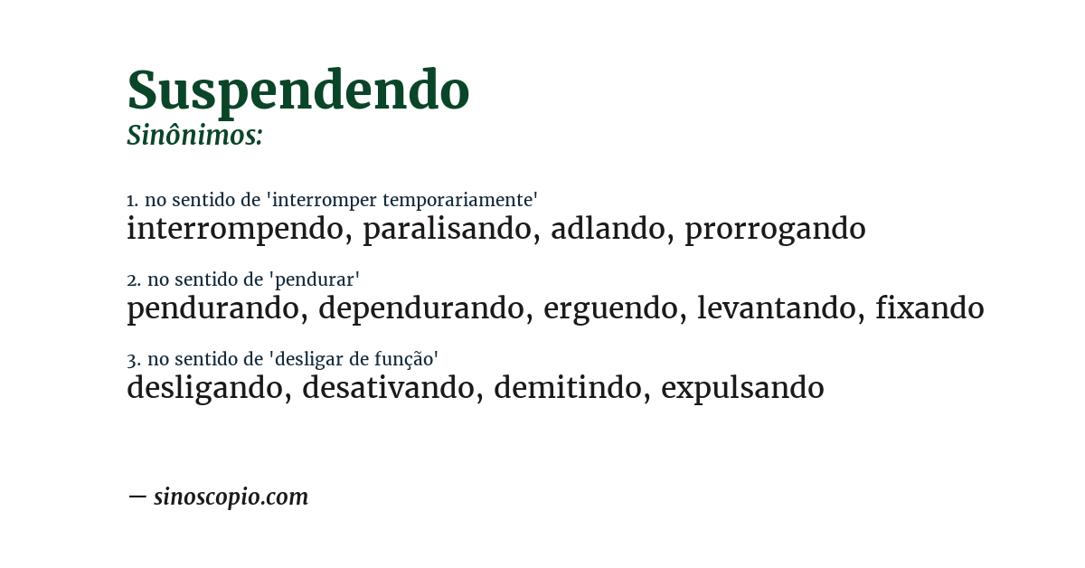 Sinônimo de suspendendo