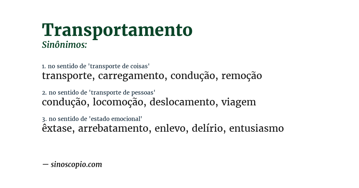 Sinônimo de transportamento